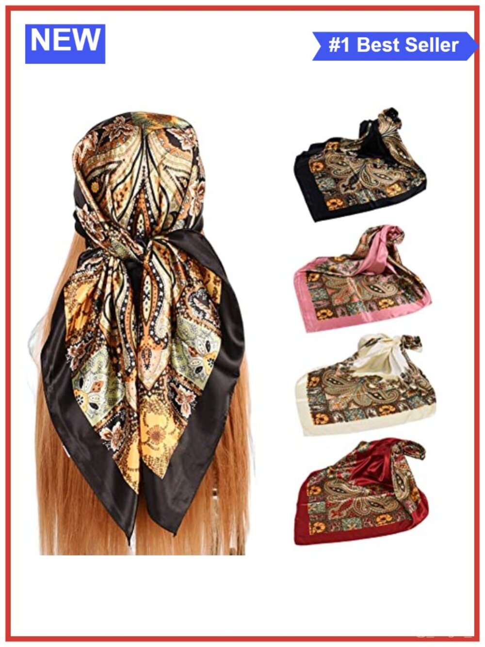4Pcs Silk Feel Satin Hair Scarves 35" Large Square Bandana Neck Scarf Shawl